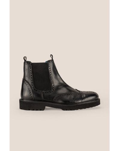 Oswin Hyde Grant Leather Brogue Chelsea Boots - Black