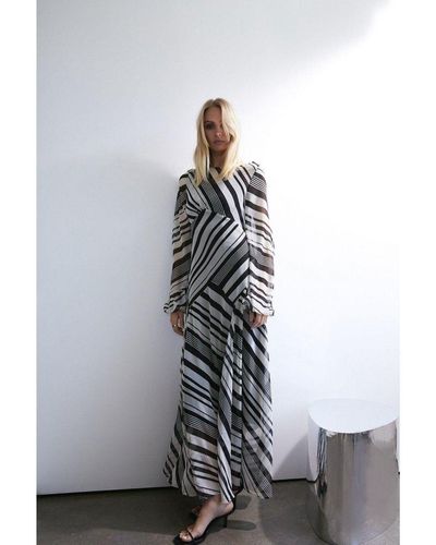 Warehouse Stripe Placement Print Drop Back Maxi Dress - White