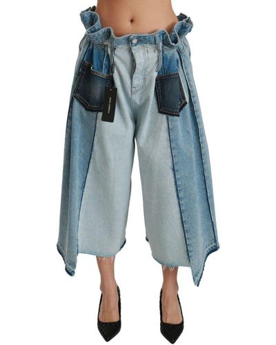 Dolce & Gabbana Blauwe Asymmetrische Denim Katoenen Jeans Met Wijde Pijpen