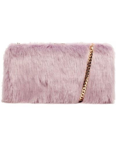 Claudia Canova Faux Fur Clutch Bag & Chain - Pink