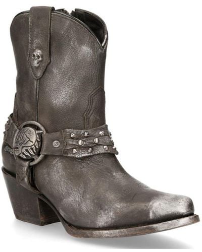 New Rock Leather Pointed Cowboy Boots- Wstm005-S1 - Brown