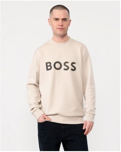BOSS Salbo 1 Cotton-blend Sweatshirt With Hd Logo Print - Natural