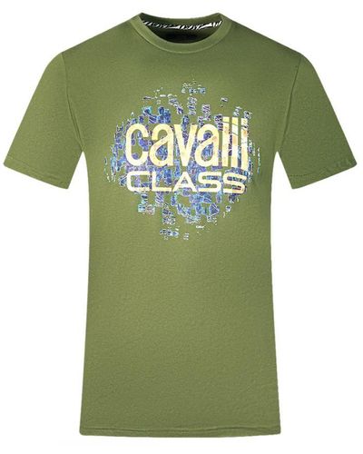 Class Roberto Cavalli Gradien Scales Design Logo Green T-shirt