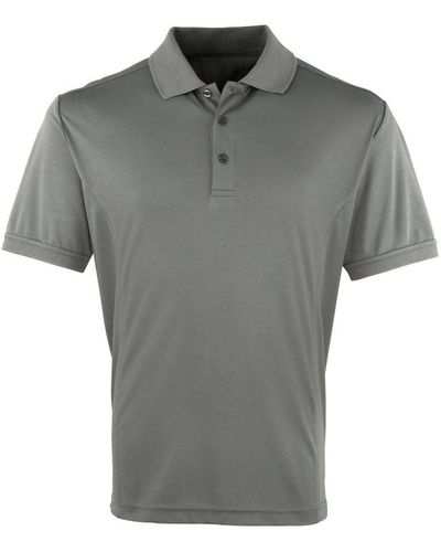 PREMIER Coolchecker Pique Short Sleeve Polo T-Shirt (Dark) - Grey