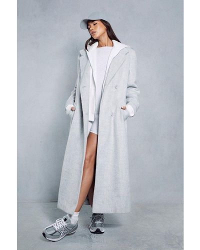 MissPap Oversized Utility Wool Look Trench Coat - Blue