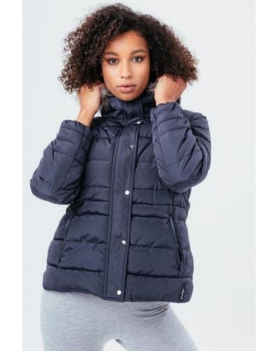 Hype Navy Short Length Padded Coat With Fur - Blue