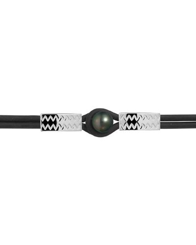 Blue Pearls Neopreen Armband Voor En Met Tahitiaanse Parel Van 10 Mm Gezet In Sterlingzilver (925) - Zwart