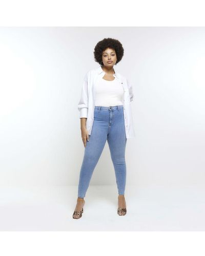 River Island Jeggings Plus High Waisted Cotton - Blue