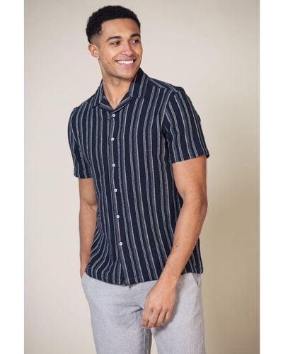 Nordam 'Andover' Cotton Short Sleeve Button-Up Striped Shirt - Blue