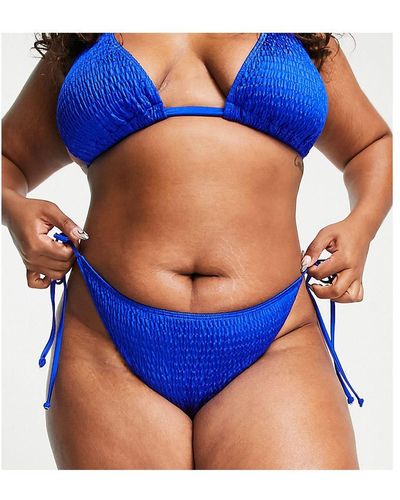 South Beach Curve Exclusive Crinkle Tie Side Bikini Bottom - Blue