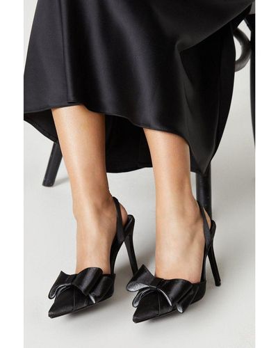 Coast Tamara Satin Bow Sling Back Stiletto Court Shoes - Black