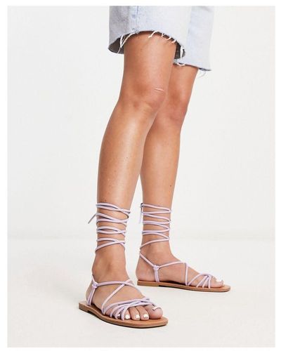 Rebel London Strappy Tie Leg Flat Sandals - White