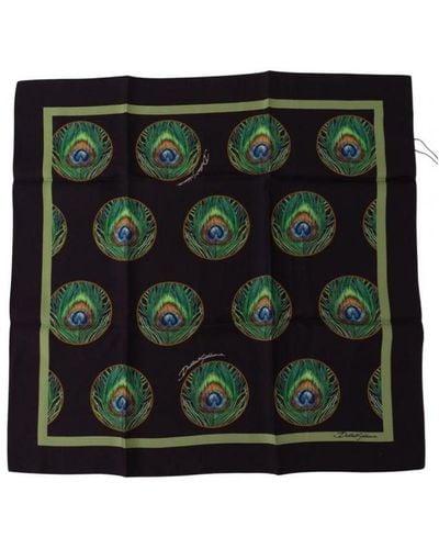 Dolce & Gabbana Peacock Feather Dg Printed Square Handkerchief Scarf Silk - Green