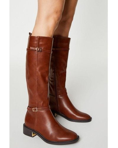 Wallis Harlow Double Strap Elastic Back Detail Riding Knee Boots - Brown
