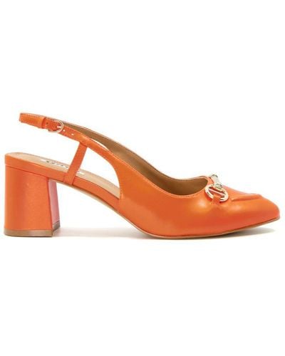 Dune Ladies Cassie Snaffle-trim Block-heel Slingback Courts Leather - Orange
