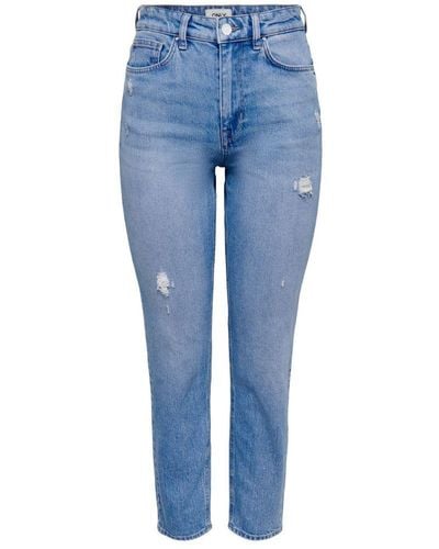 ONLY Cropped High Waist Straight Fit Jeans Onlemily Light Blue - Blauw