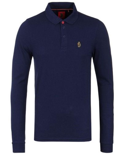 Luke 1977 Williams Long Sleeve Pique Polo Shirt Cotton - Blue