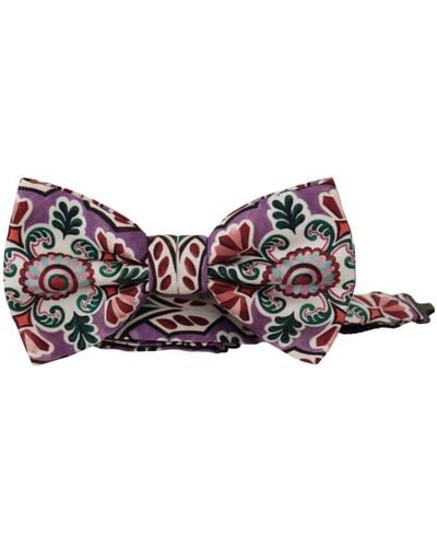 Dolce & Gabbana Pattern Silk Neck Papillon Bow Tie - Red