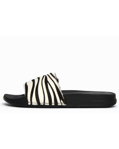 Fitflop 's Fit Flop Iqushion Zebra Print Slide Sandals In Black - Wit