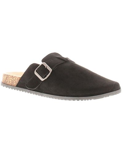 Krush Flat Sandals Molatof Slip On Black Suede Fabric - Brown