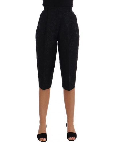 Dolce & Gabbana Black Brocade High Waist Capri Shorts Cotton