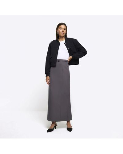 River Island Maxi Skirt Grey Belted - White