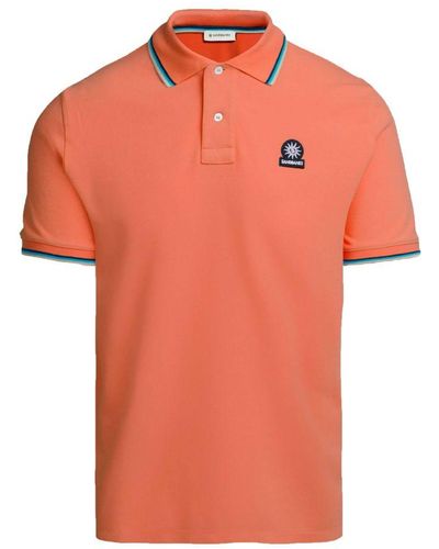 Sandbanks Badge Logo Tipped Sleeve Polo Shirt Coral - Orange