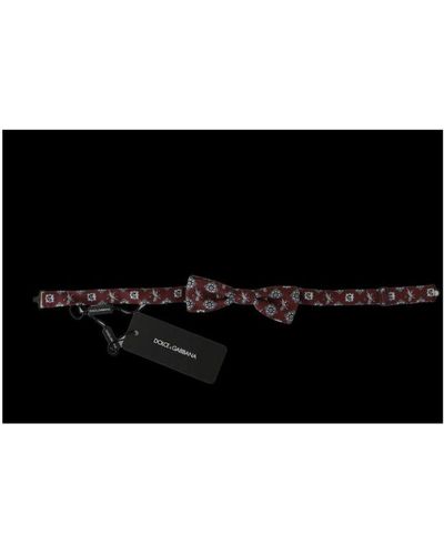 Dolce & Gabbana Bordeaux Maroon Lion Silk Adjustable Neck Bow Tie - Black