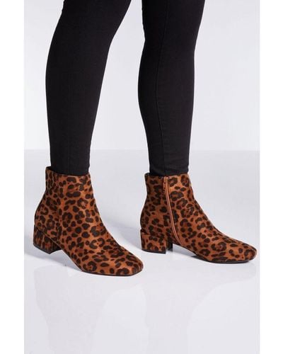 Quiz Wide Fit Leopard Print Block Heel Ankle Boots - Brown