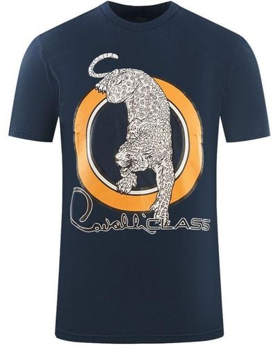 Class Roberto Cavalli Circular Leopard Logo T-Shirt - Blue