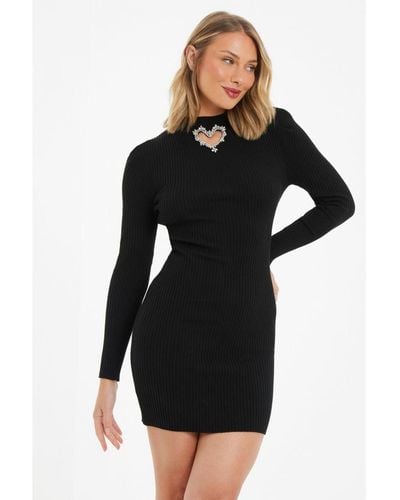 Quiz Knitted Cut Out Jumper Dress - Black