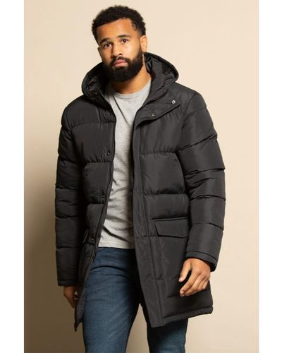French Connection Quilted Hooded Parka Longline Jacket - Black