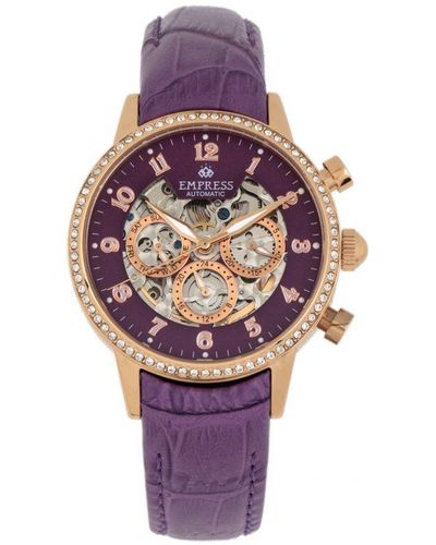 Empress Beatrice Automatic Skeleton Dial Leather-band Watch W/day/date - Pink