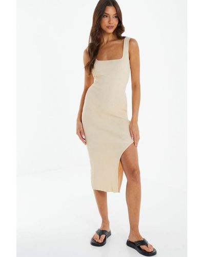 Quiz Knitted Bodycon Midi Dress - Natural