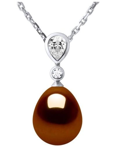 Diadema Drop Necklace Freshwater Pearl Jewellery 9-10 Mm 925 - Brown