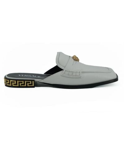 Versace Calf Leather Slides Flat Shoes - White