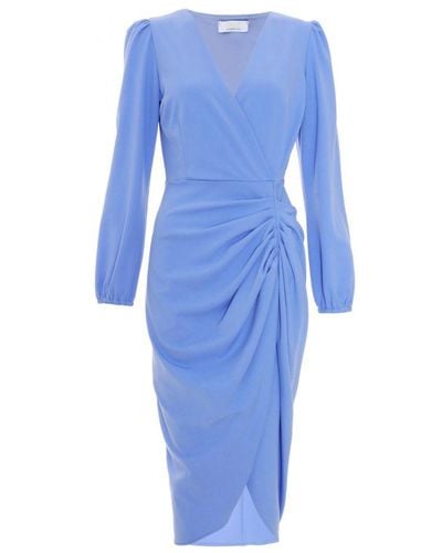 Quiz Ruched Wrap Midi Dress - Blue