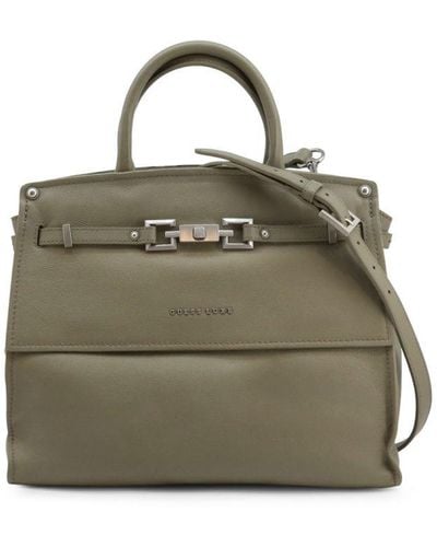 Guess Leather Handbag With Magnetic Closure And Removable Shoulder Strap - Green