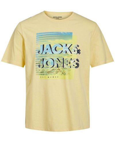 Jack & Jones Core Regular Fit T-shirt Jcobooster Met Printopdruk Pale Banana - Geel