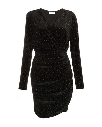 Quiz Black Velvet Embellished Wrap Bodycon Dress
