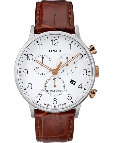 Timex Waterbury Brown Watch Tw2r72100 Leather - Metallic