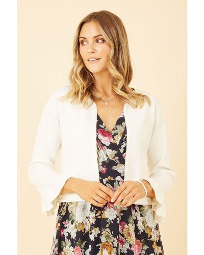 Yumi' Cropped Cardigan With Bell Sleeves Viscose - Natural
