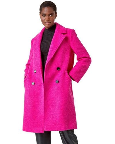 Roman Relaxed Double Breasted Boucle Coat - Pink