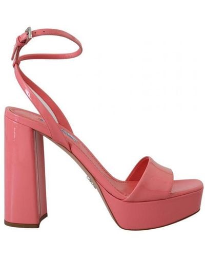 Prada Pink Patent Sandals Ankle Strap Heels Sandal Leather