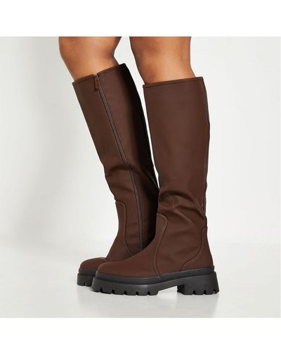 I Saw It First Chunky Wellie Style Knee High Boots - Brown