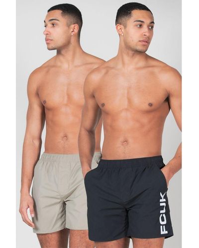 French Connection Black 2 Pack Swim Shorts - Blue