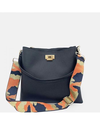 Apatchy London Leather Tote Bag With Camo Strap - Blue
