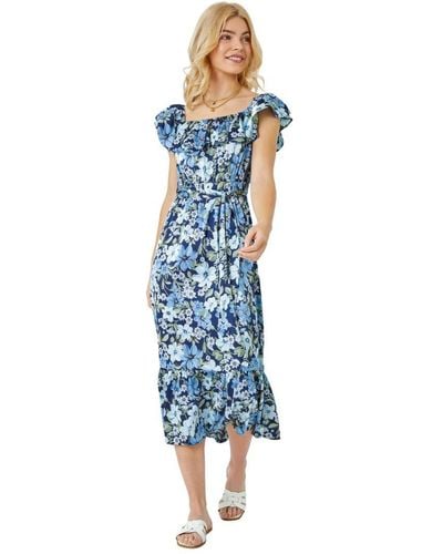 D.u.s.k Ditsy Floral Bardot Midi Dress - Blue