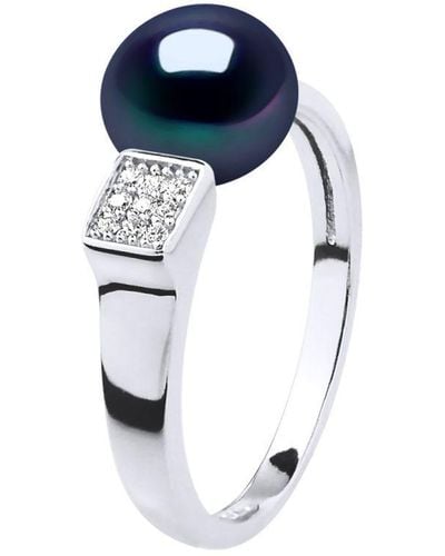 Diadema Ring Verstelbare Zoetwater Parel Sieraden 9-10mm Black 925 - Blauw