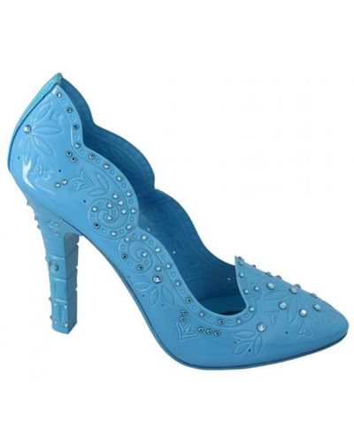Dolce & Gabbana Blue Crystal Floral Cinderella Heels Shoes